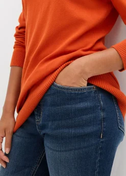 Mujer bonprix bonprix Jersey largo básico, de punto fino, con escote en V