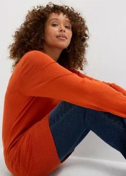 Mujer bonprix bonprix Jersey largo básico, de punto fino, con escote en V