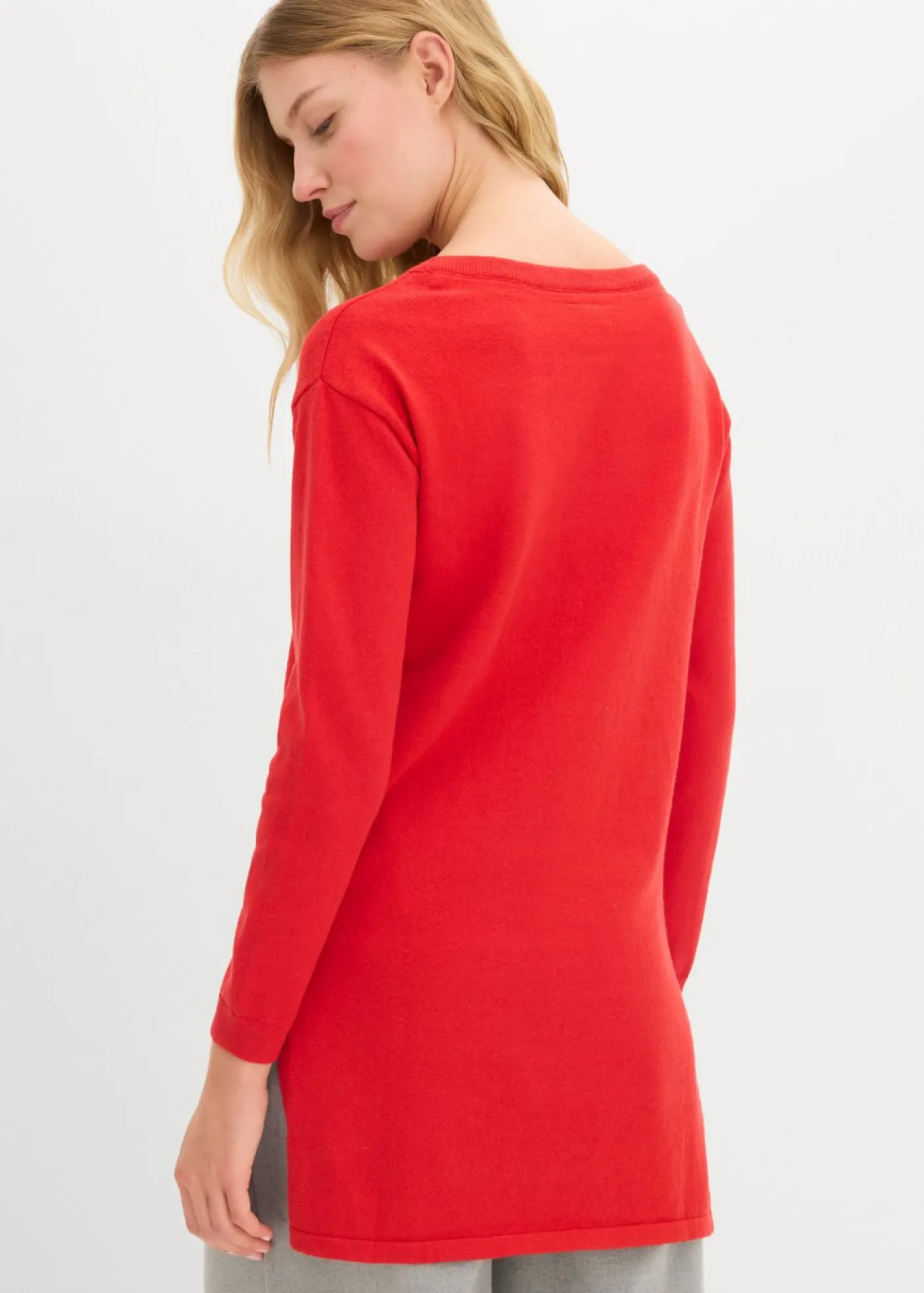 bonprix bonprix Básicos|Jerséis>Jersey largo con algodón reciclado Rojo