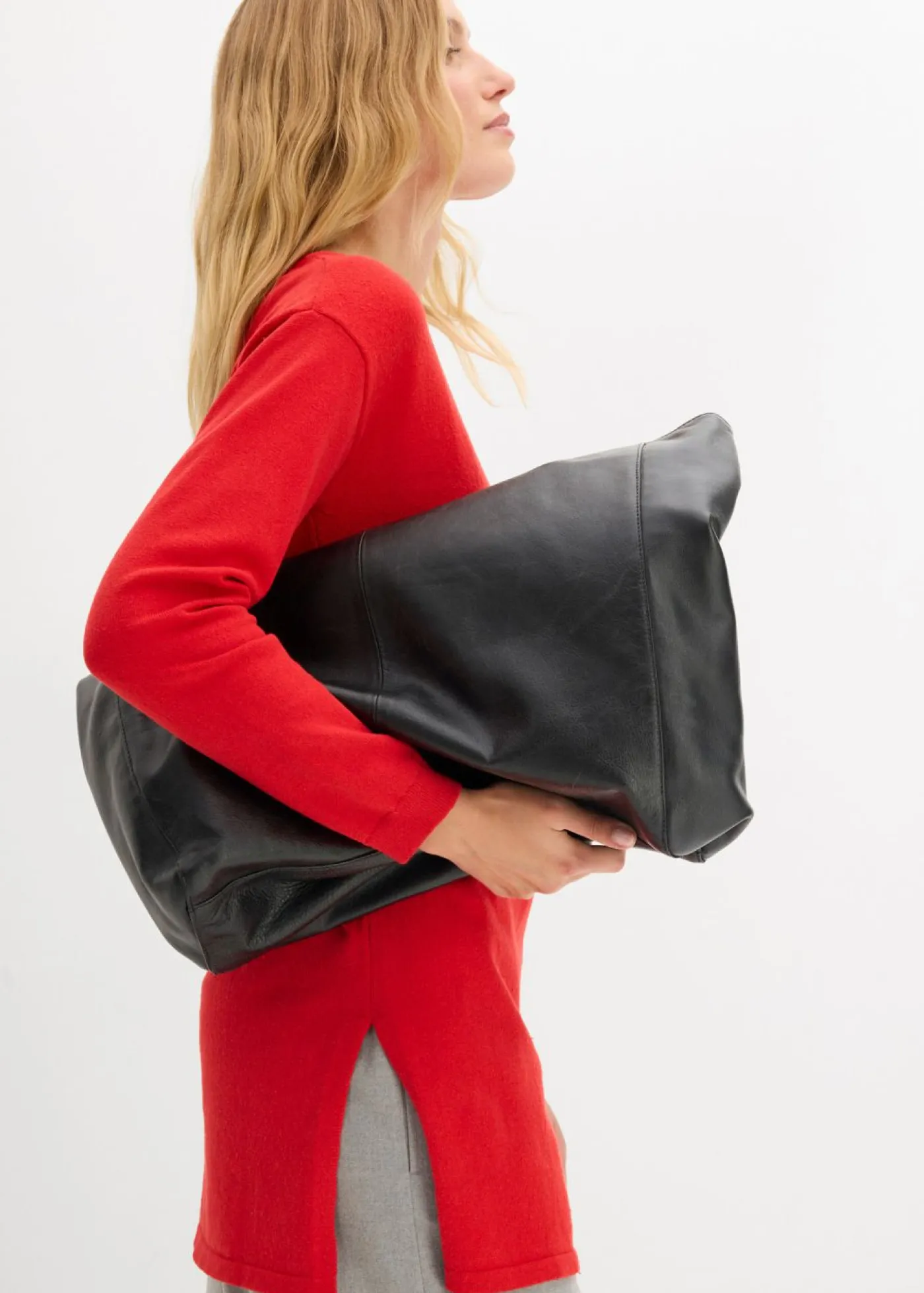 bonprix bonprix Básicos|Jerséis>Jersey largo con algodón reciclado Rojo