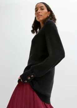 bonprix bonprix Jerséis|Ropa De Punto>Jersey largo con botones Negro