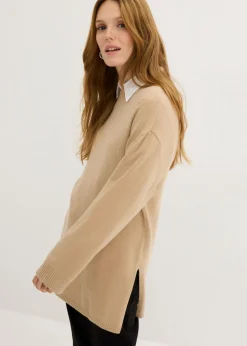 Mujer bonprix bonprix Jersey largo de punto fino con aberturas laterales en mezcla de viscosa