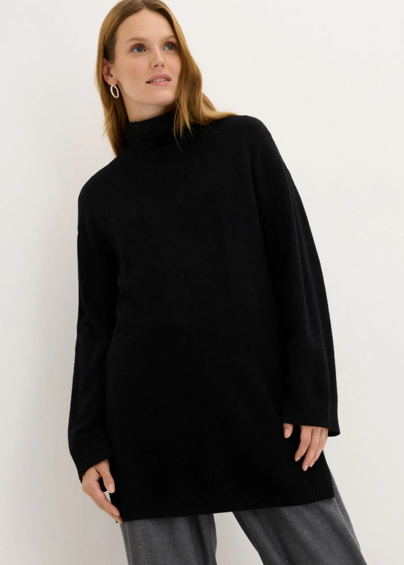bonprix bonprix Jerséis|Ropa De Punto>Jersey largo de punto fino con aberturas laterales en mezcla de viscosa Negro
