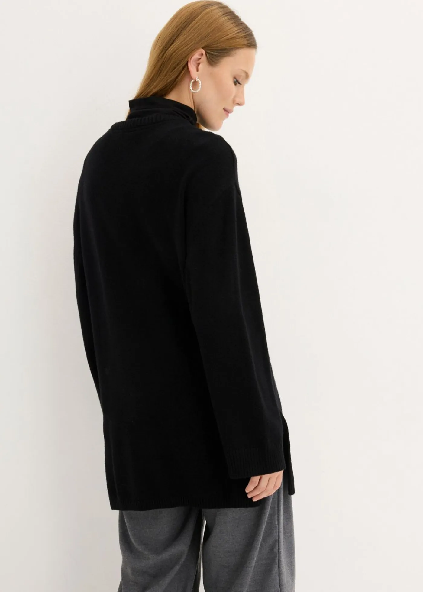 bonprix bonprix Jerséis|Ropa De Punto>Jersey largo de punto fino con aberturas laterales en mezcla de viscosa Negro