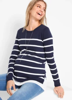 bonprix bonprix Premamá>Jersey ligero 2 en 1 para embarazo/lactancia Gris guijarro-azul marino de rayas