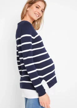 bonprix bonprix Premamá>Jersey ligero 2 en 1 para embarazo/lactancia Gris guijarro-azul marino de rayas