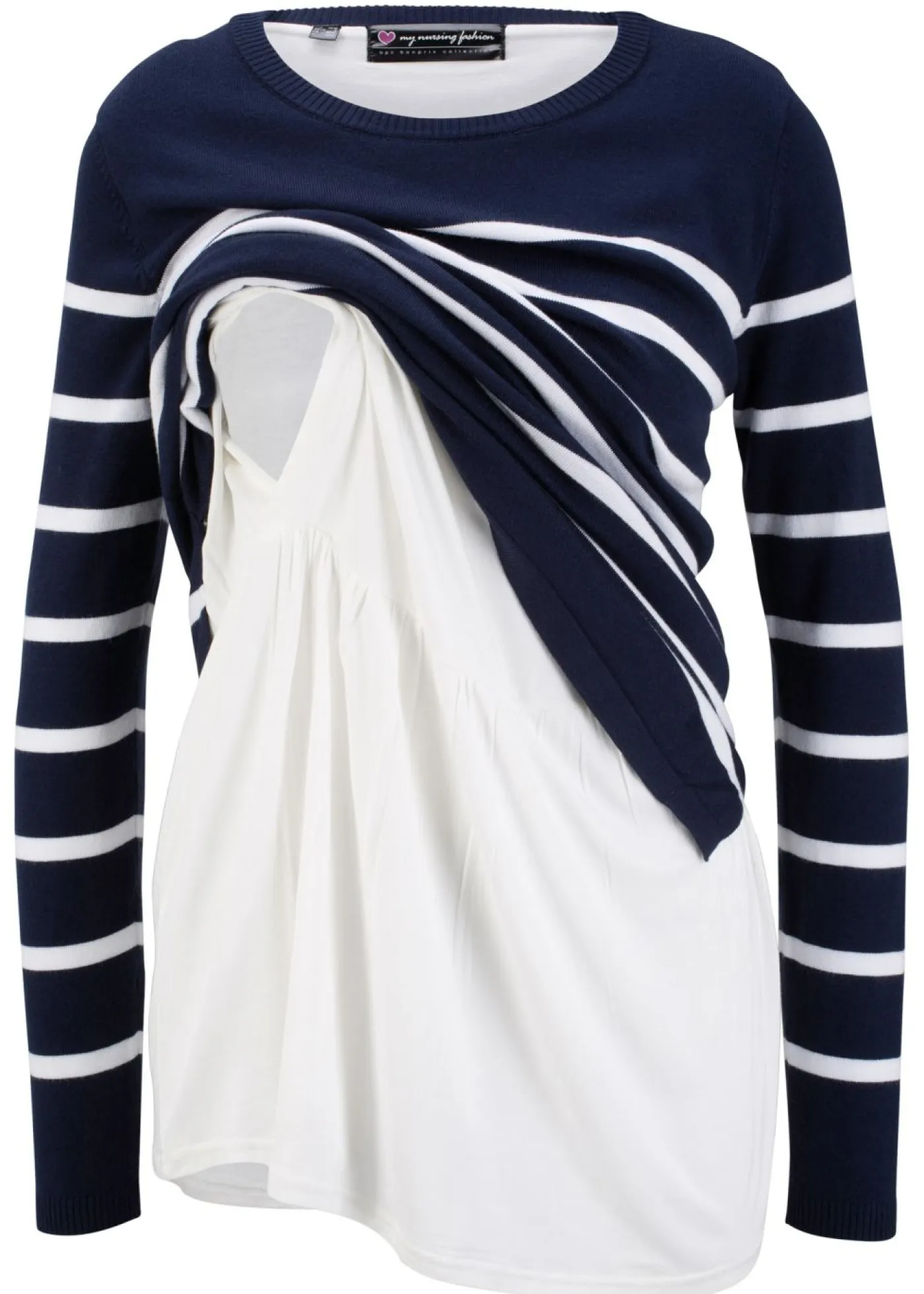 bonprix bonprix Premamá>Jersey ligero 2 en 1 para embarazo/lactancia Azul oscuro-blanco de rayas