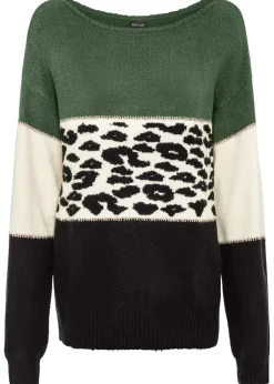 bonprix bonprix Jerséis|Ropa De Punto>Jersey oversize Negro-verde claro-crema