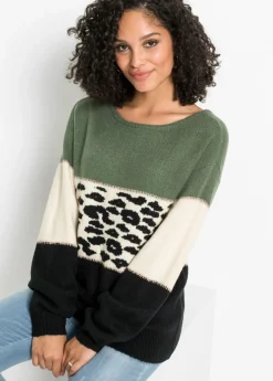 bonprix bonprix Jerséis|Ropa De Punto>Jersey oversize Negro-verde claro-crema