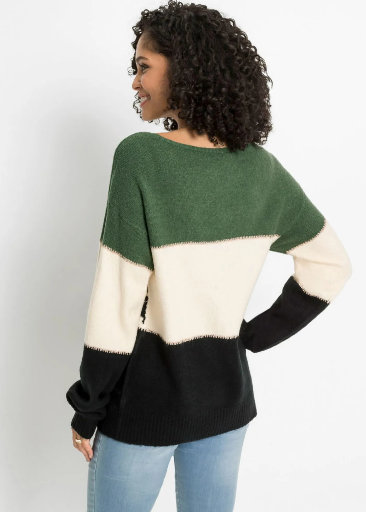 bonprix bonprix Jerséis|Ropa De Punto>Jersey oversize Negro-verde claro-crema