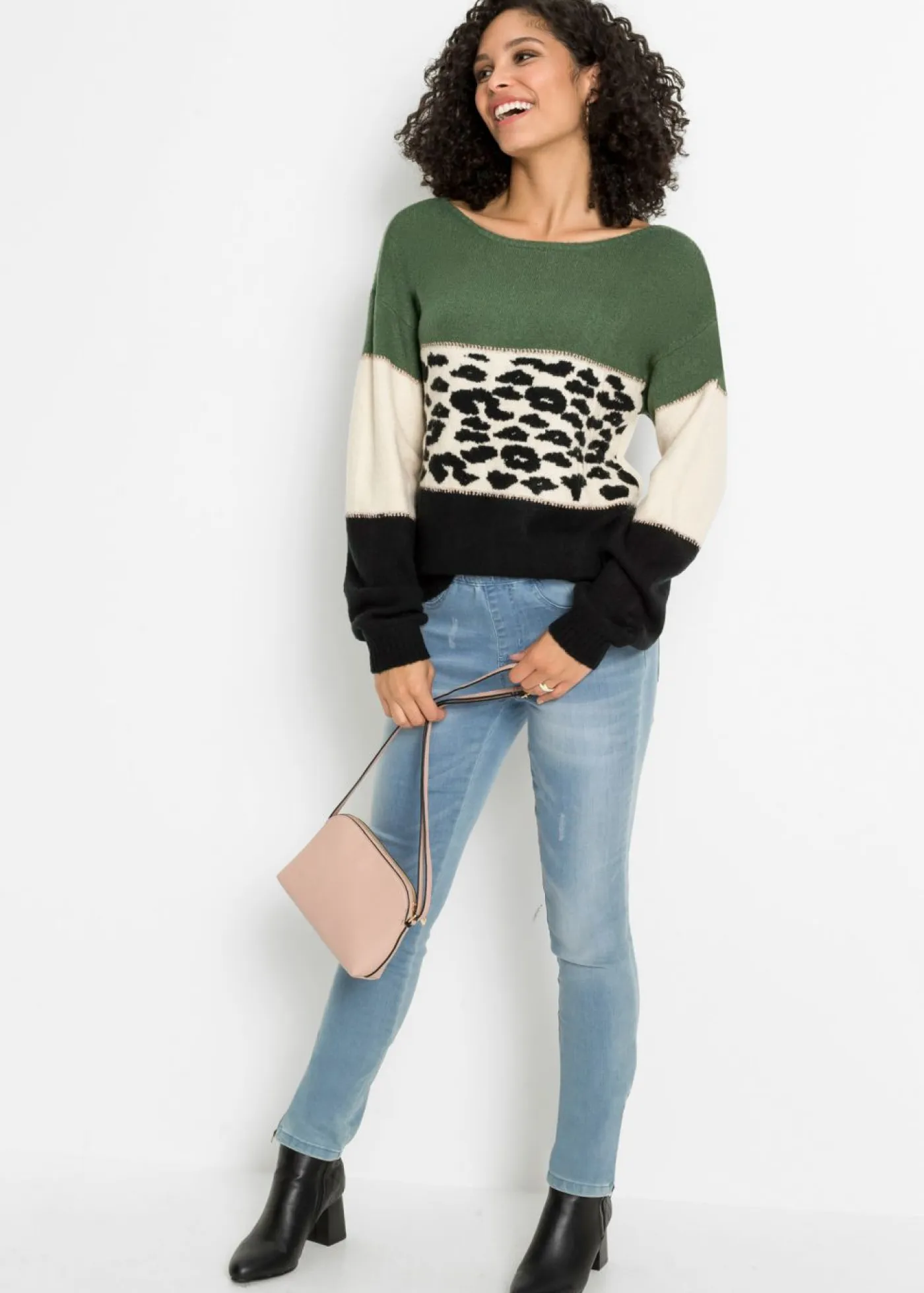 bonprix bonprix Jerséis|Ropa De Punto>Jersey oversize Negro-verde claro-crema