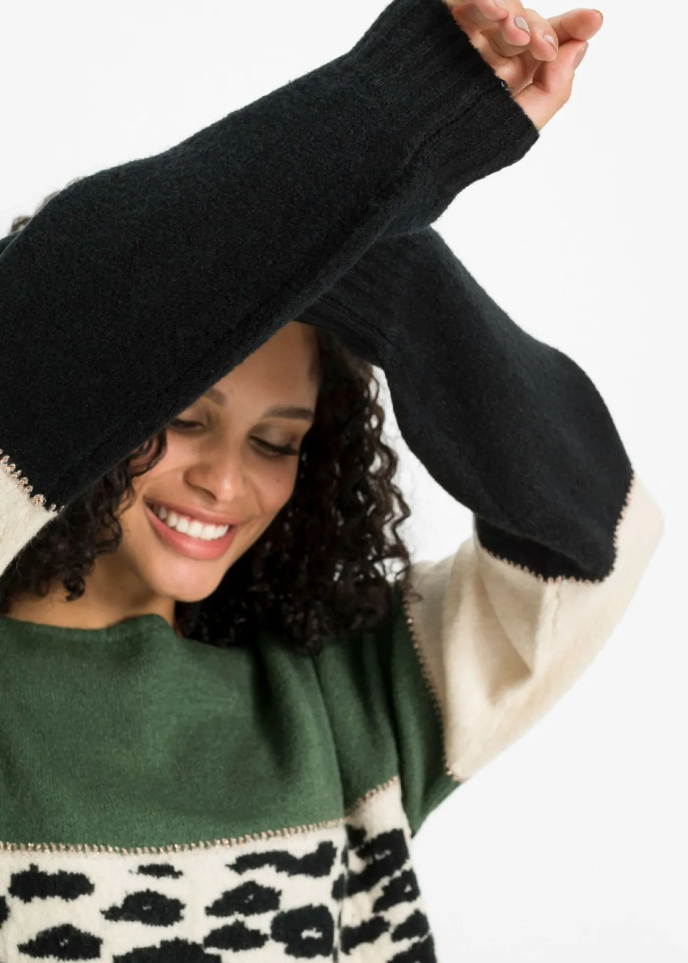 bonprix bonprix Jerséis|Ropa De Punto>Jersey oversize Negro-verde claro-crema