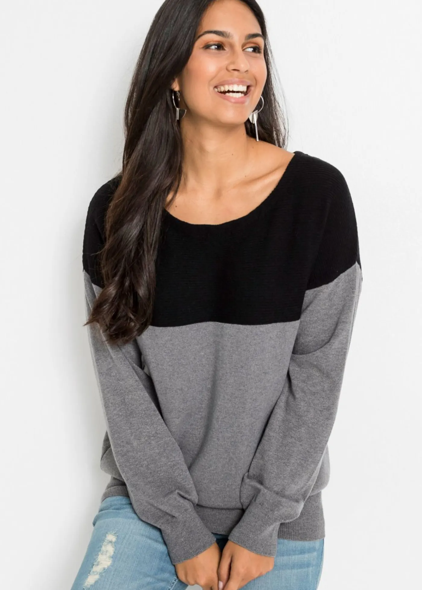 bonprix bonprix Jerséis|Ropa De Punto>Jersey oversize Negro-gris jaspeado