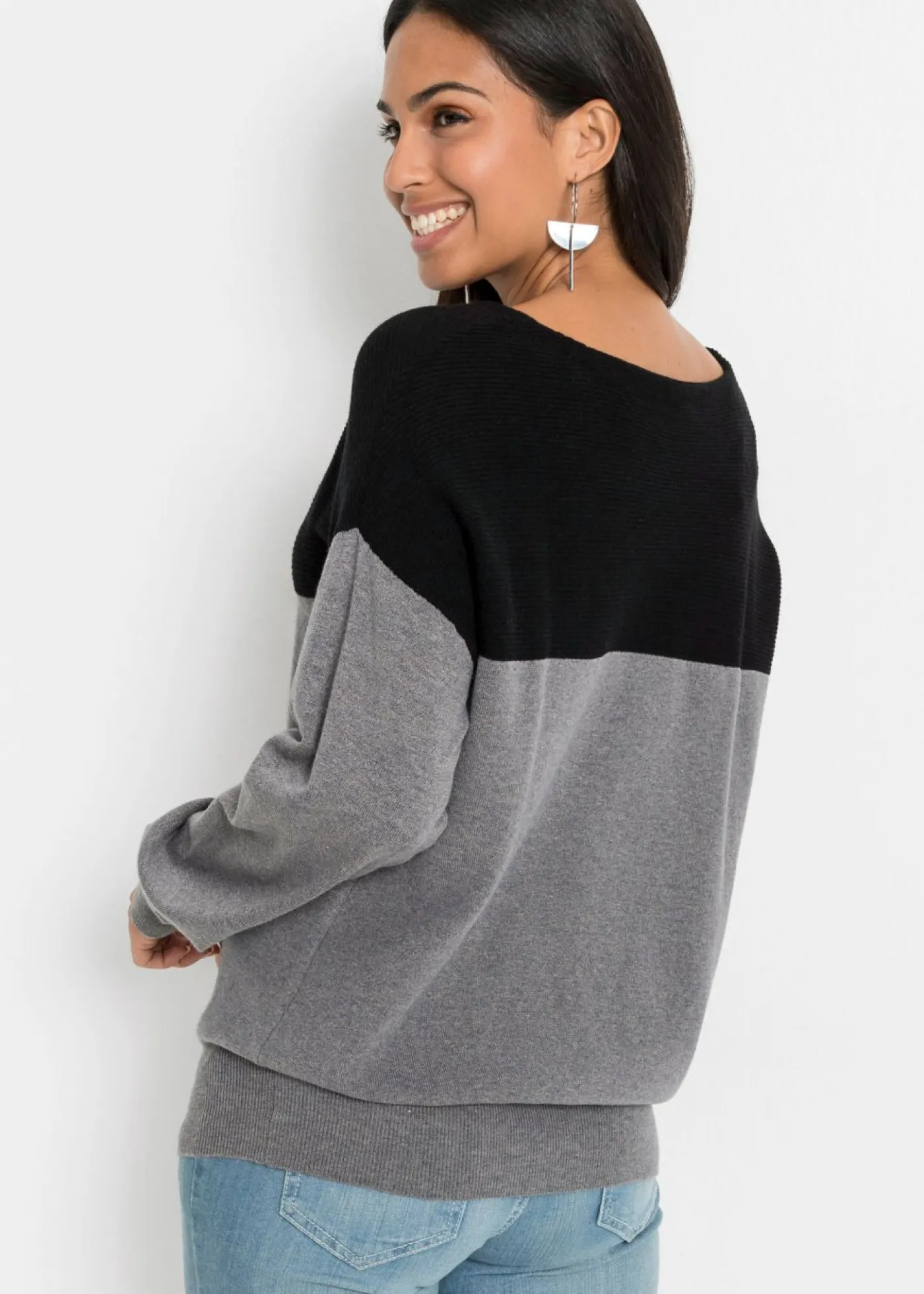 bonprix bonprix Jerséis|Ropa De Punto>Jersey oversize Negro-gris jaspeado