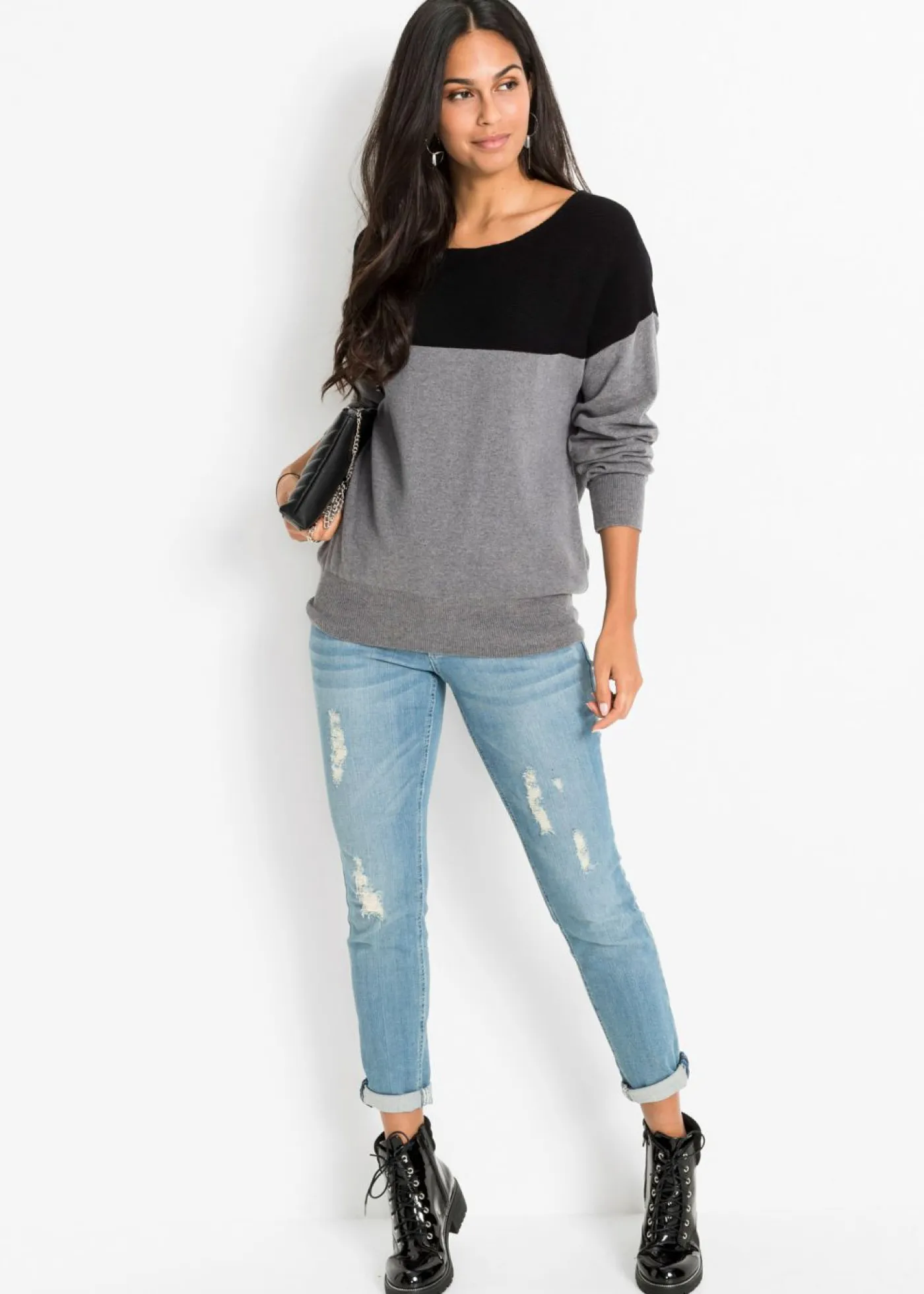 bonprix bonprix Jerséis|Ropa De Punto>Jersey oversize Negro-gris jaspeado