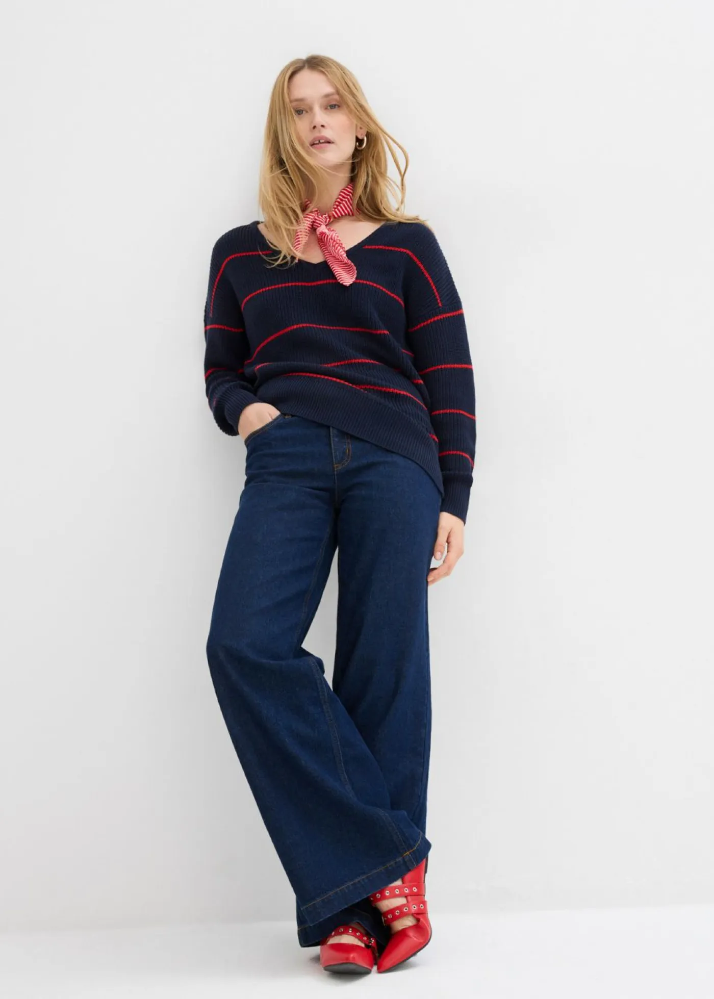 bonprix bonprix Jerséis|Ropa De Punto>Jersey oversize azul marino-fresa con rayas