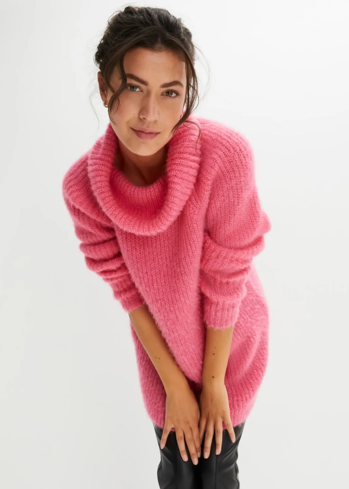 bonprix bonprix Jerséis|Ropa De Punto>Jersey oversize de cuello vuelto Rosa