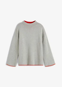 bonprix bonprix Jerséis|Ropa De Punto>Jersey reversible de punto fino Gris claro jaspeado-rojo amapola