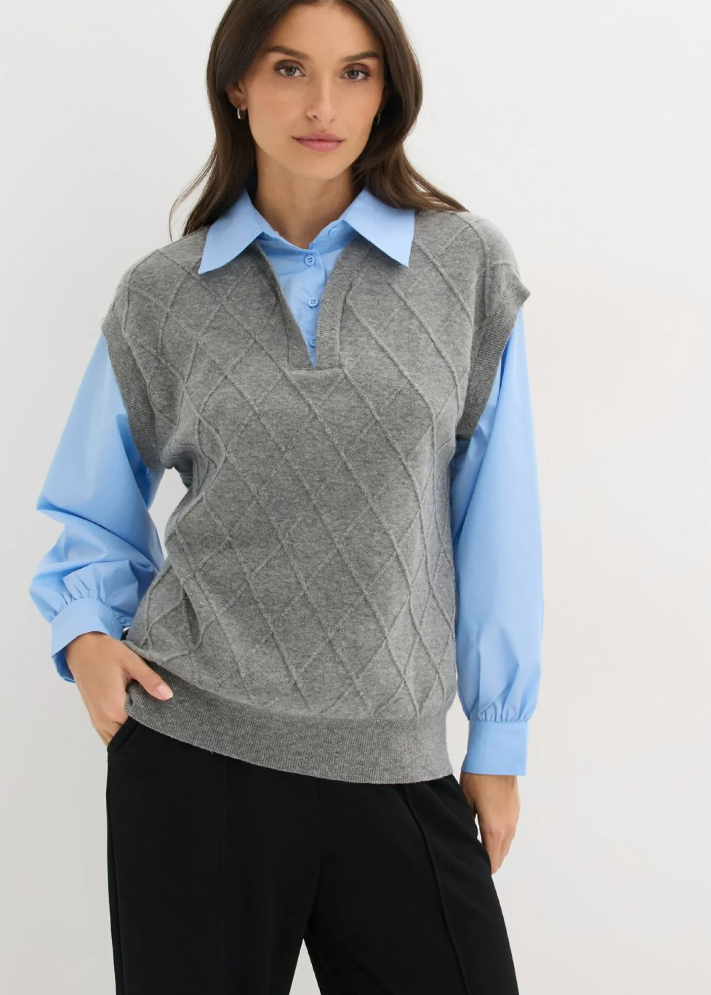 Mujer bonprix bonprix Jersey sin mangas con inserto de blusa y contenido de algodón