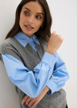 Mujer bonprix bonprix Jersey sin mangas con inserto de blusa y contenido de algodón