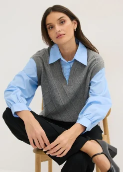 Mujer bonprix bonprix Jersey sin mangas con inserto de blusa y contenido de algodón