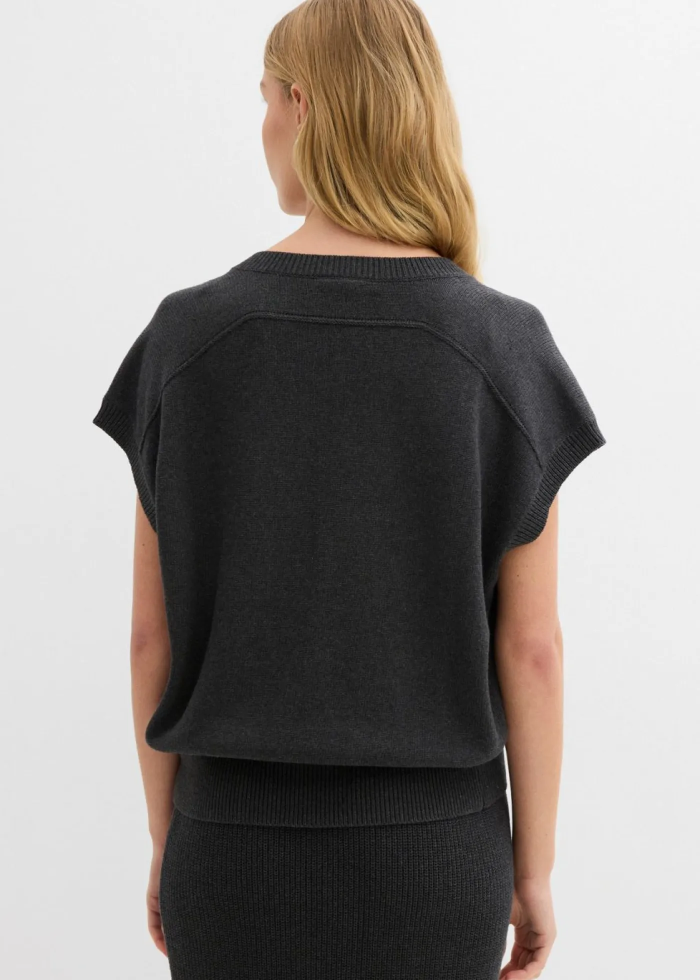 bonprix bonprix Esenciales|Jerséis>Jersey sin mangas de algodón puro Antracita jaspeado