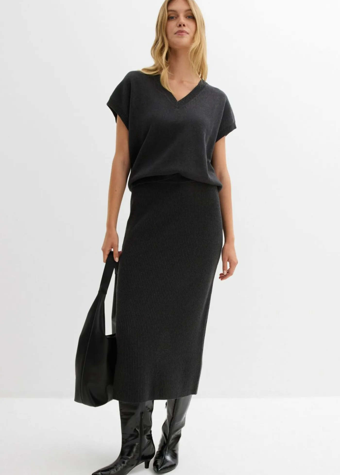 bonprix bonprix Esenciales|Jerséis>Jersey sin mangas de algodón puro Antracita jaspeado