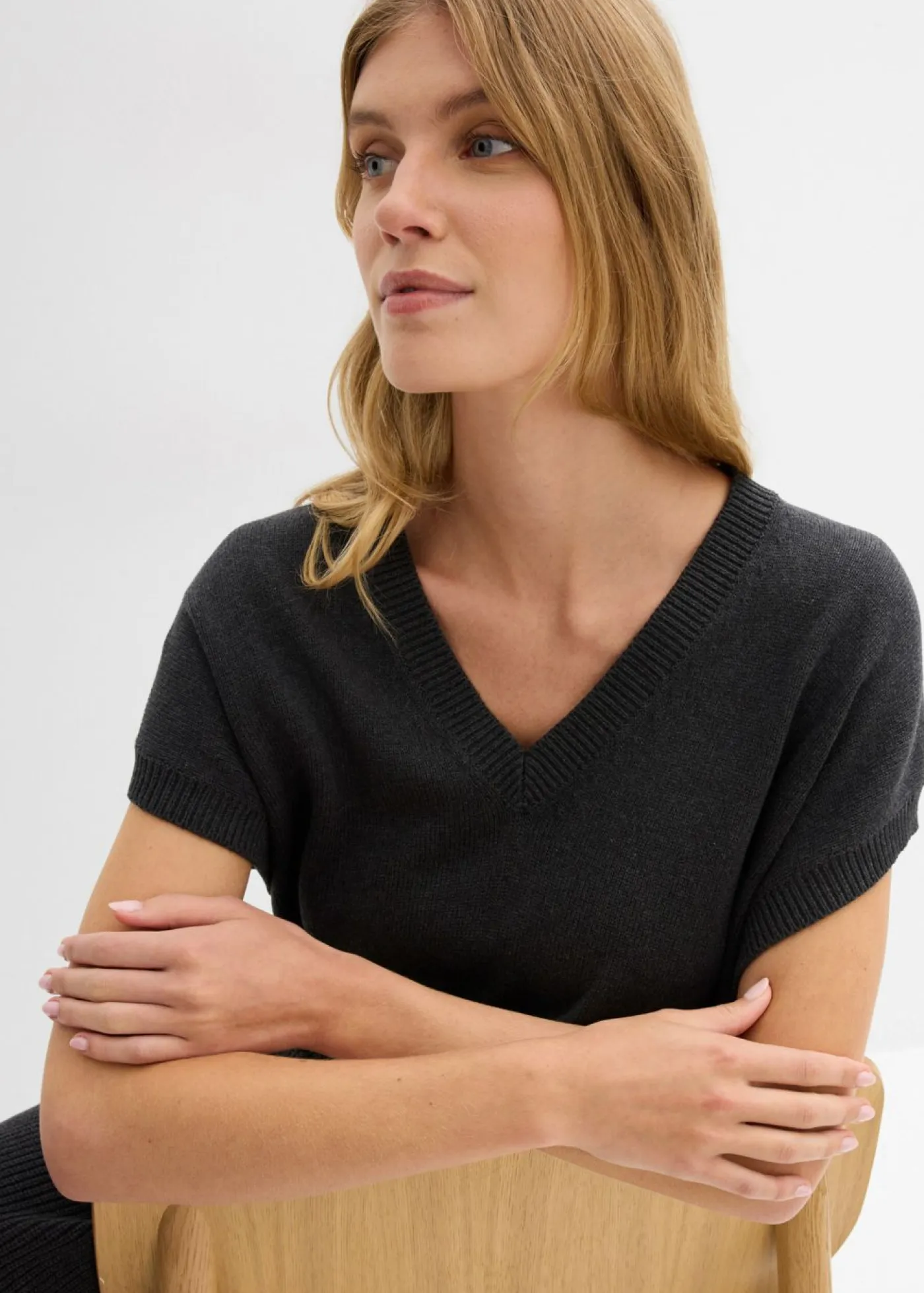 bonprix bonprix Esenciales|Jerséis>Jersey sin mangas de algodón puro Antracita jaspeado