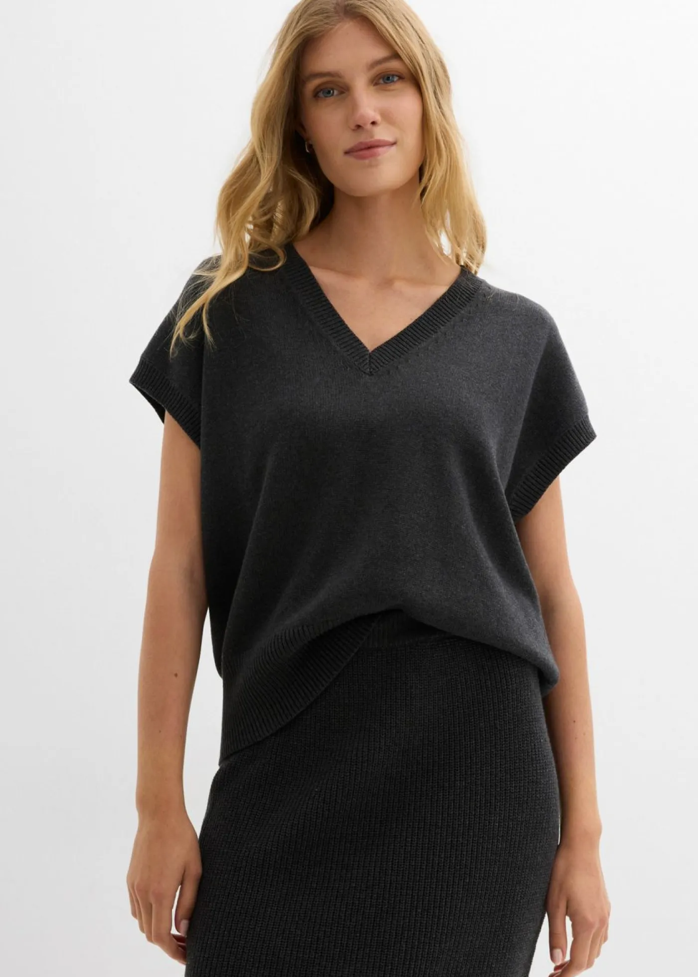 bonprix bonprix Esenciales|Jerséis>Jersey sin mangas de algodón puro Antracita jaspeado