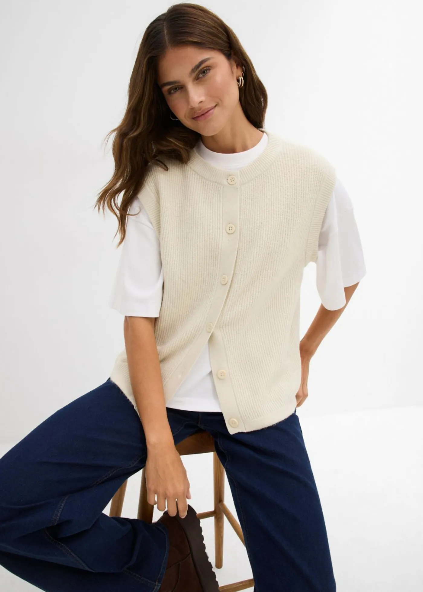 bonprix bonprix Básicos|Jerséis>Jersey sin mangas de punto grueso Crudo