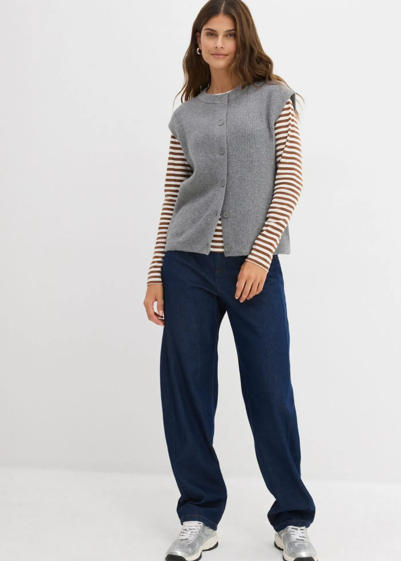 bonprix bonprix Básicos|Jerséis>Jersey sin mangas de punto grueso Gris jaspeado