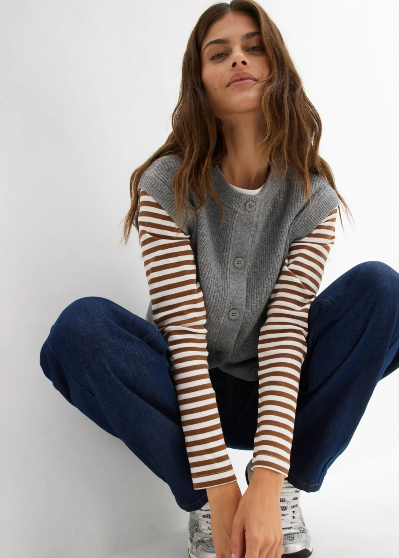 bonprix bonprix Básicos|Jerséis>Jersey sin mangas de punto grueso Gris jaspeado