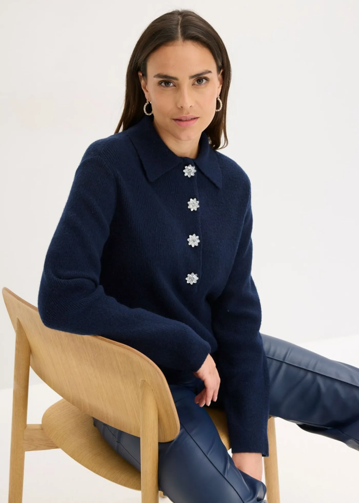 Mujer bonprix bonprix Jersey tipo polo con contenido de lana