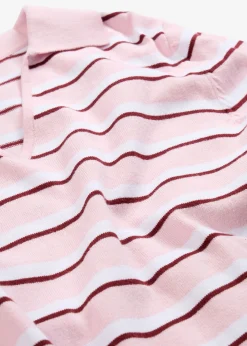 bonprix bonprix Jerséis|Ropa De Punto>Jersey tipo polo de mezcla de algodón blanco/rosa cristal/rojo rubí con rayas