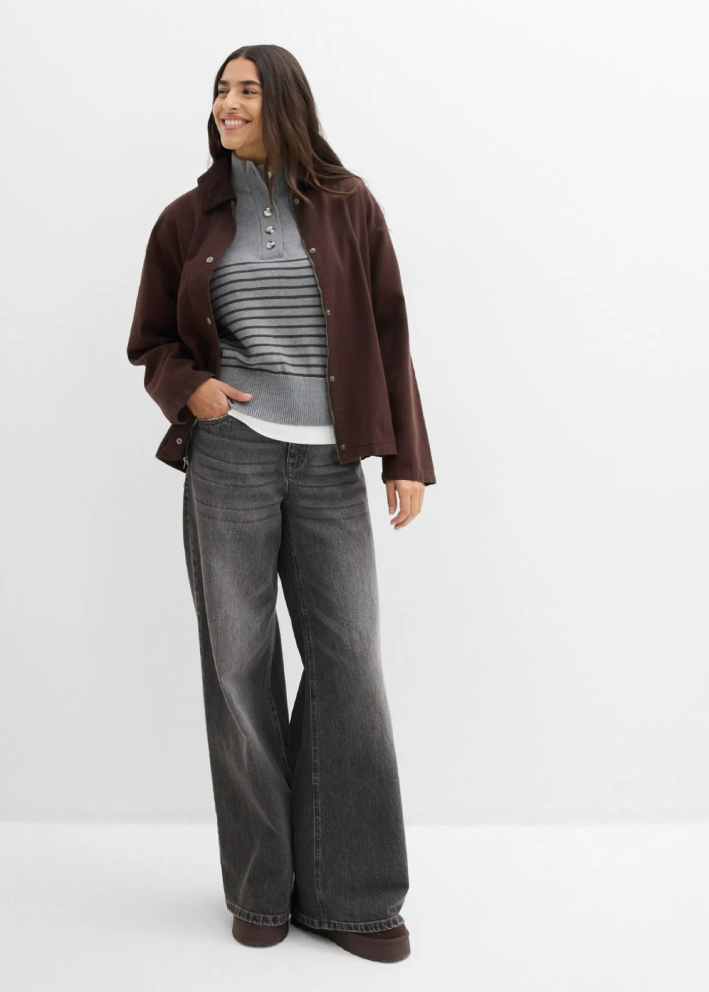 bonprix bonprix Jerséis>Jersey tipo troyer gris jaspeado-antracita con rayas