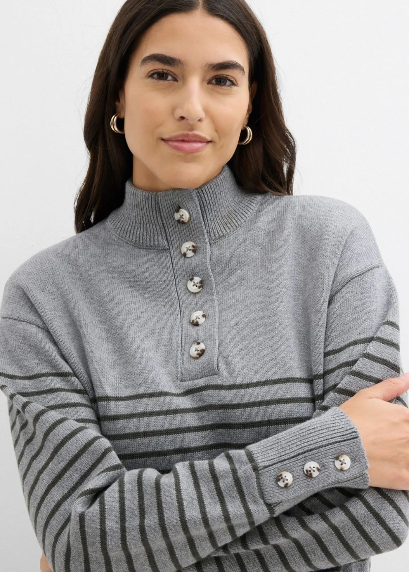 bonprix bonprix Jerséis>Jersey tipo troyer gris jaspeado-antracita con rayas