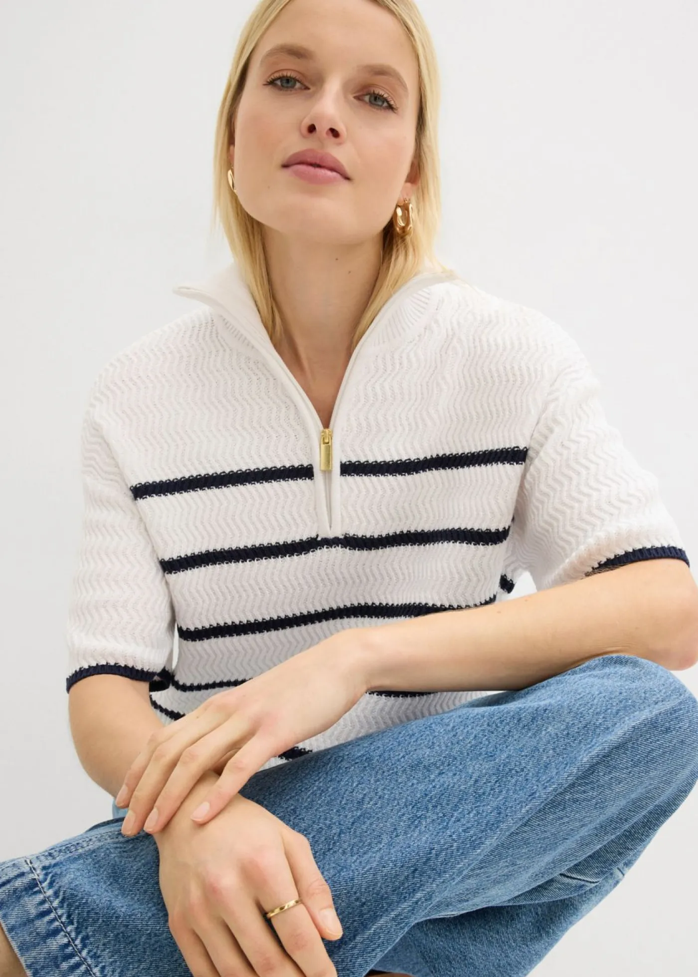 Mujer bonprix bonprix Jersey tipo troyer con contenido de algodón