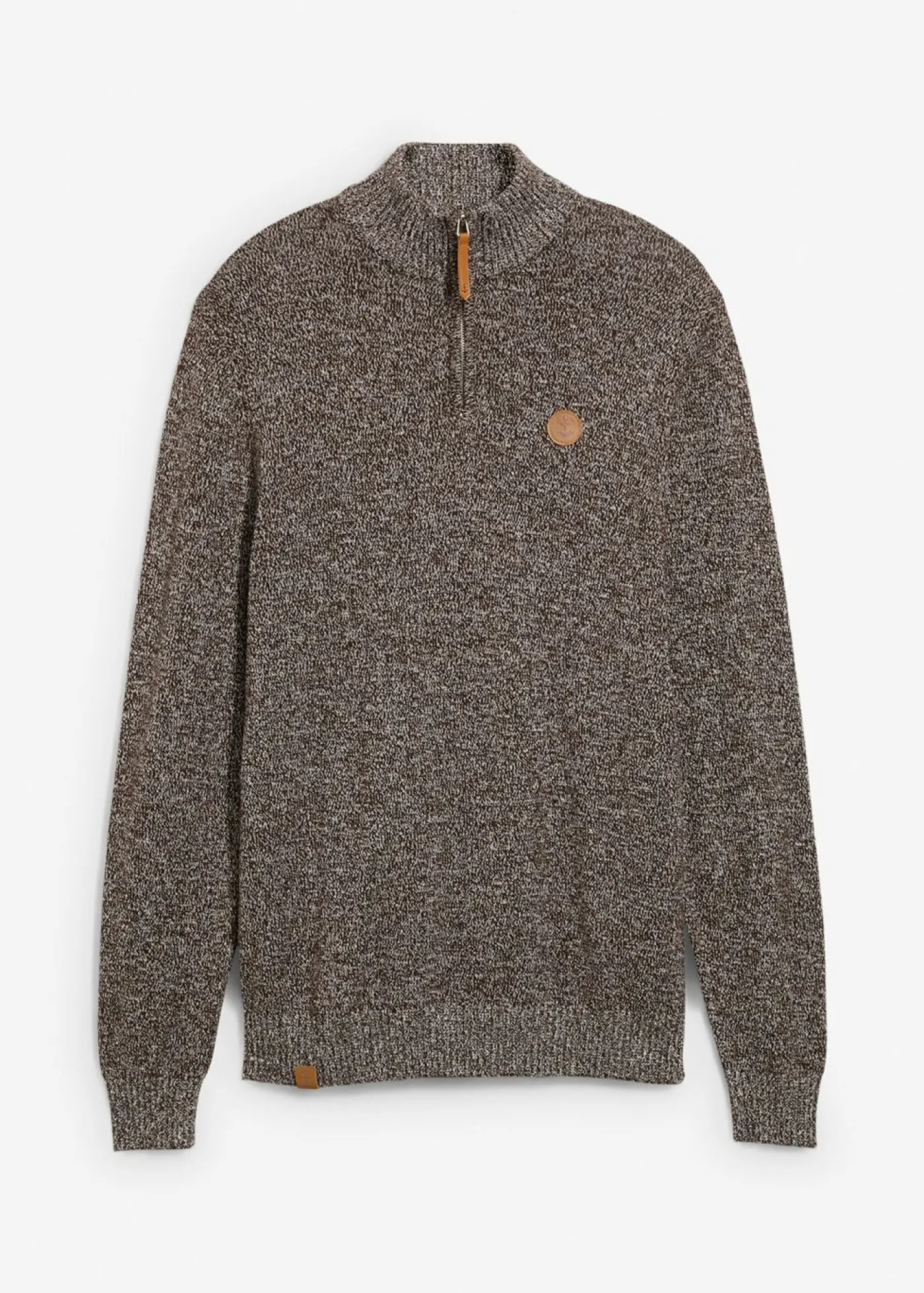 bonprix bonprix Básicos En Rebajas|Jerséis Y Cárdigans>Jersey tipo troyer de algodón puro marrón oscuro moteado