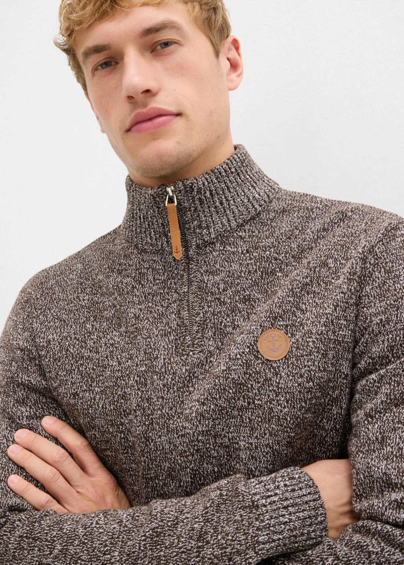 bonprix bonprix Básicos En Rebajas|Jerséis Y Cárdigans>Jersey tipo troyer de algodón puro marrón oscuro moteado