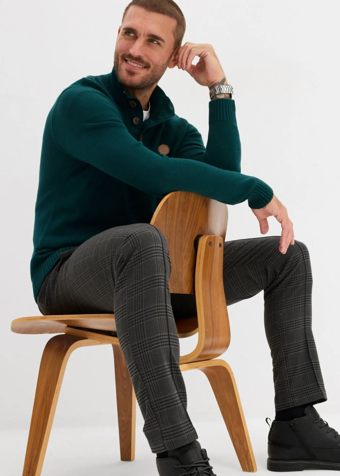 Hombre bonprix bonprix Jersey tipo troyer de algodón puro