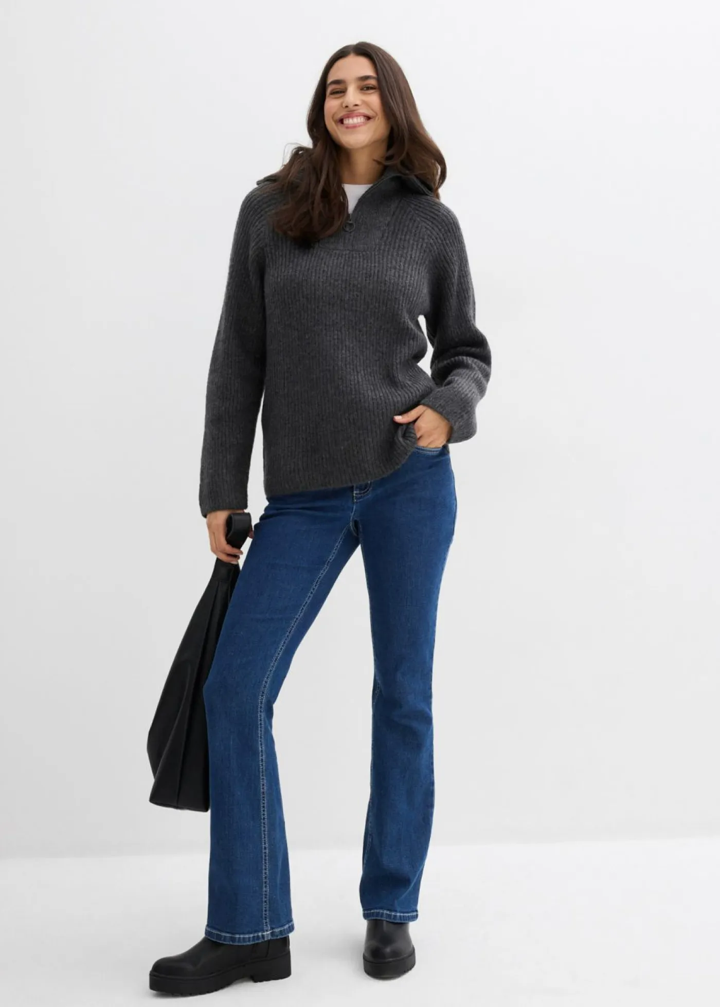 Mujer bonprix bonprix Jersey tipo troyer de canalé