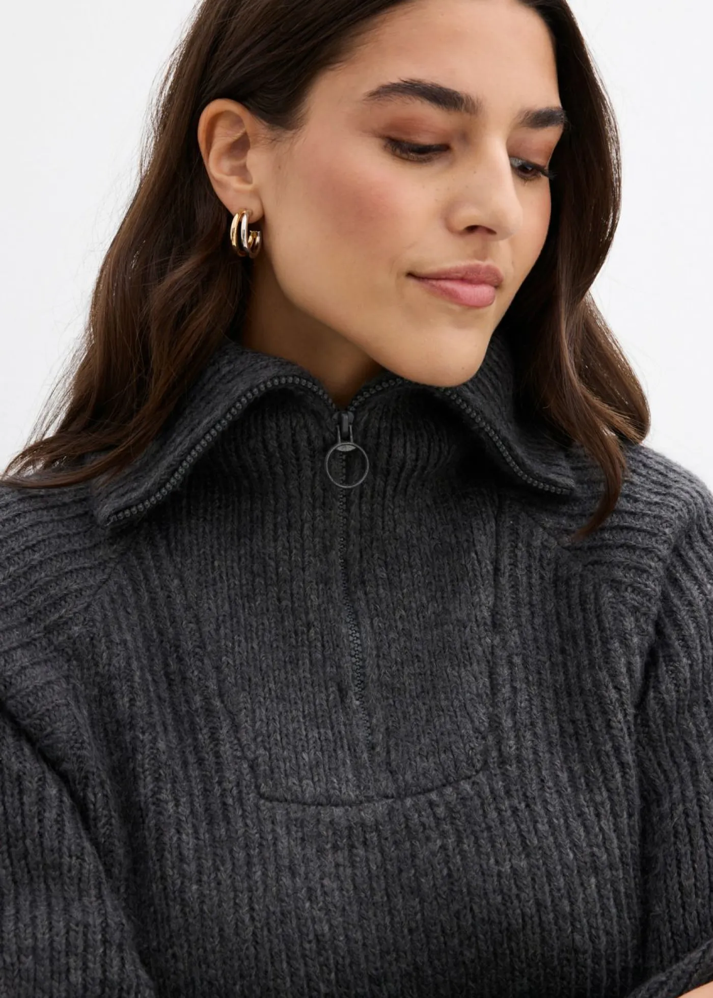 Mujer bonprix bonprix Jersey tipo troyer de canalé