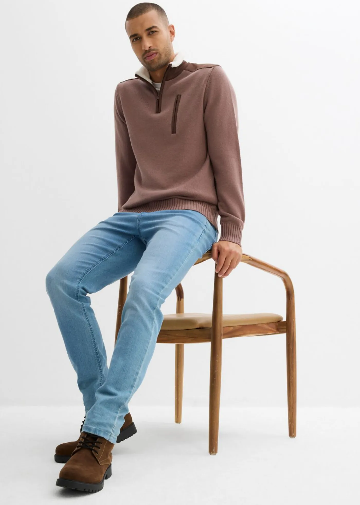 Hombre bonprix bonprix Jersey tipo troyer de punto grueso con ribete de malla