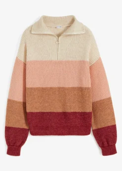 bonprix bonprix Jerséis>Jersey troyer Crema-rosa antiguo-burdeos con rayas horizontales