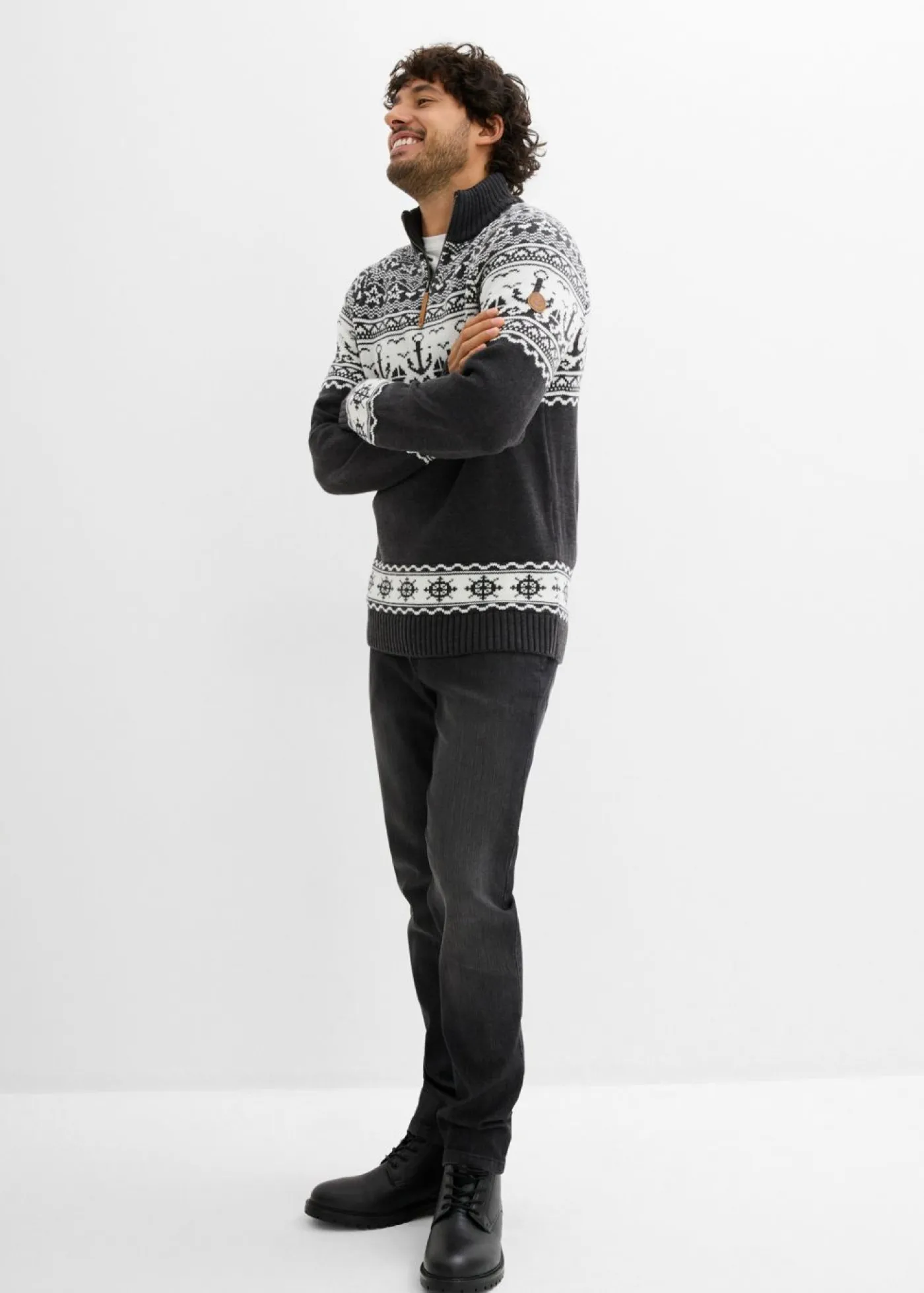 bonprix bonprix Jerséis Y Cárdigans>Jersey troyer con patrón nórdico Antracita jaspeado/blanco con patrón nórdico