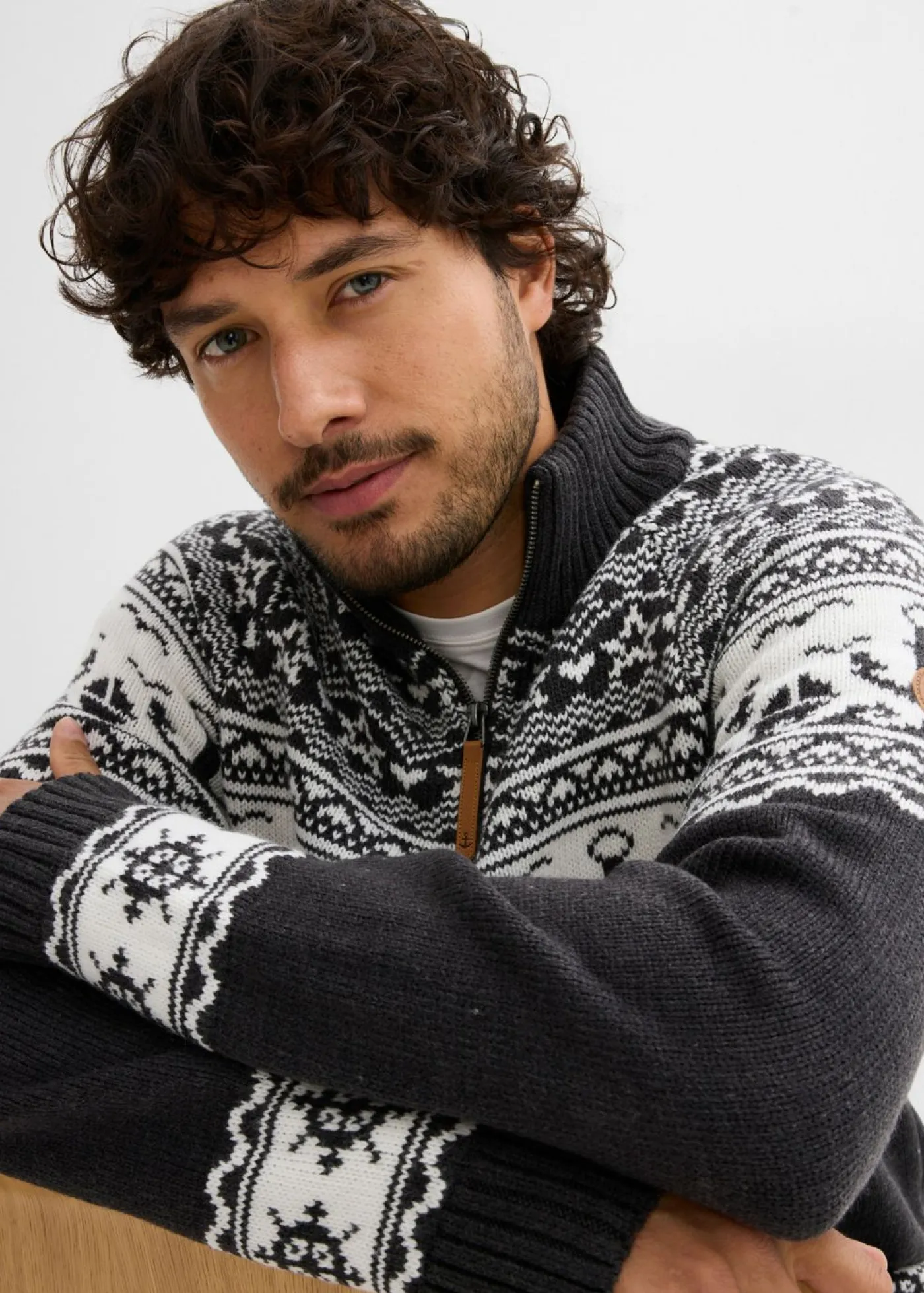 bonprix bonprix Jerséis Y Cárdigans>Jersey troyer con patrón nórdico Antracita jaspeado/blanco con patrón nórdico