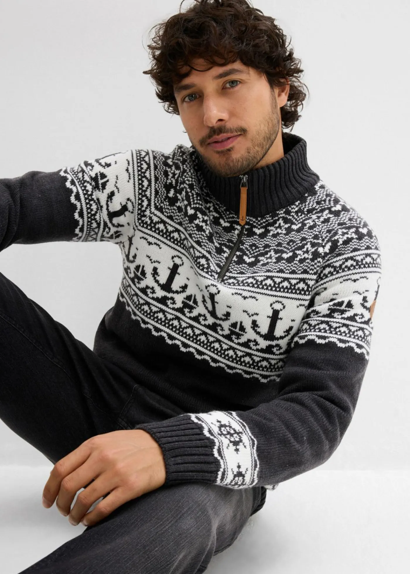bonprix bonprix Jerséis Y Cárdigans>Jersey troyer con patrón nórdico Antracita jaspeado/blanco con patrón nórdico