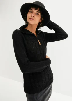 bonprix bonprix Jerséis>Jersey troyer con patrón trenzado Negro