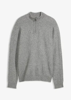 bonprix bonprix Jerséis Y Cárdigans>Jersey troyer de punto fino con contenido de lana Gris jaspeado