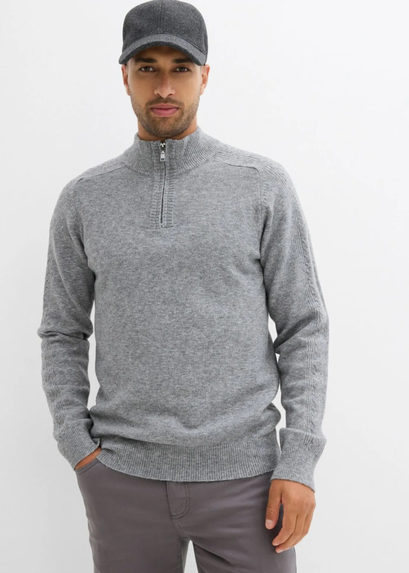 bonprix bonprix Jerséis Y Cárdigans>Jersey troyer de punto fino con contenido de lana Gris jaspeado